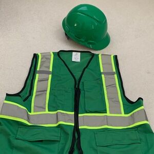 Green Safety Vest and Hard Hat Set XL